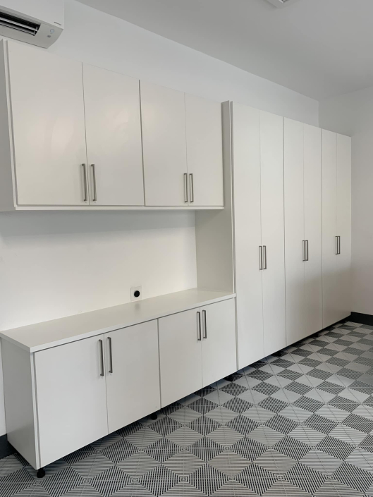 White Cabinets & Work Bench